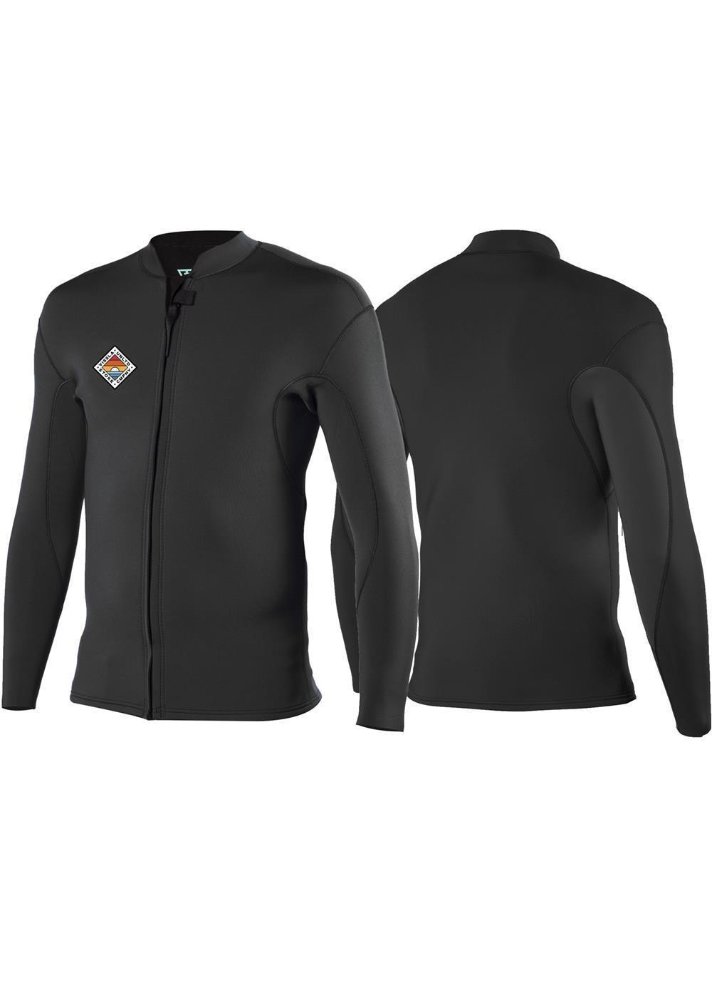 Vissla Solid Sets 2mm Front Zip Jacket - Black - Front & Back