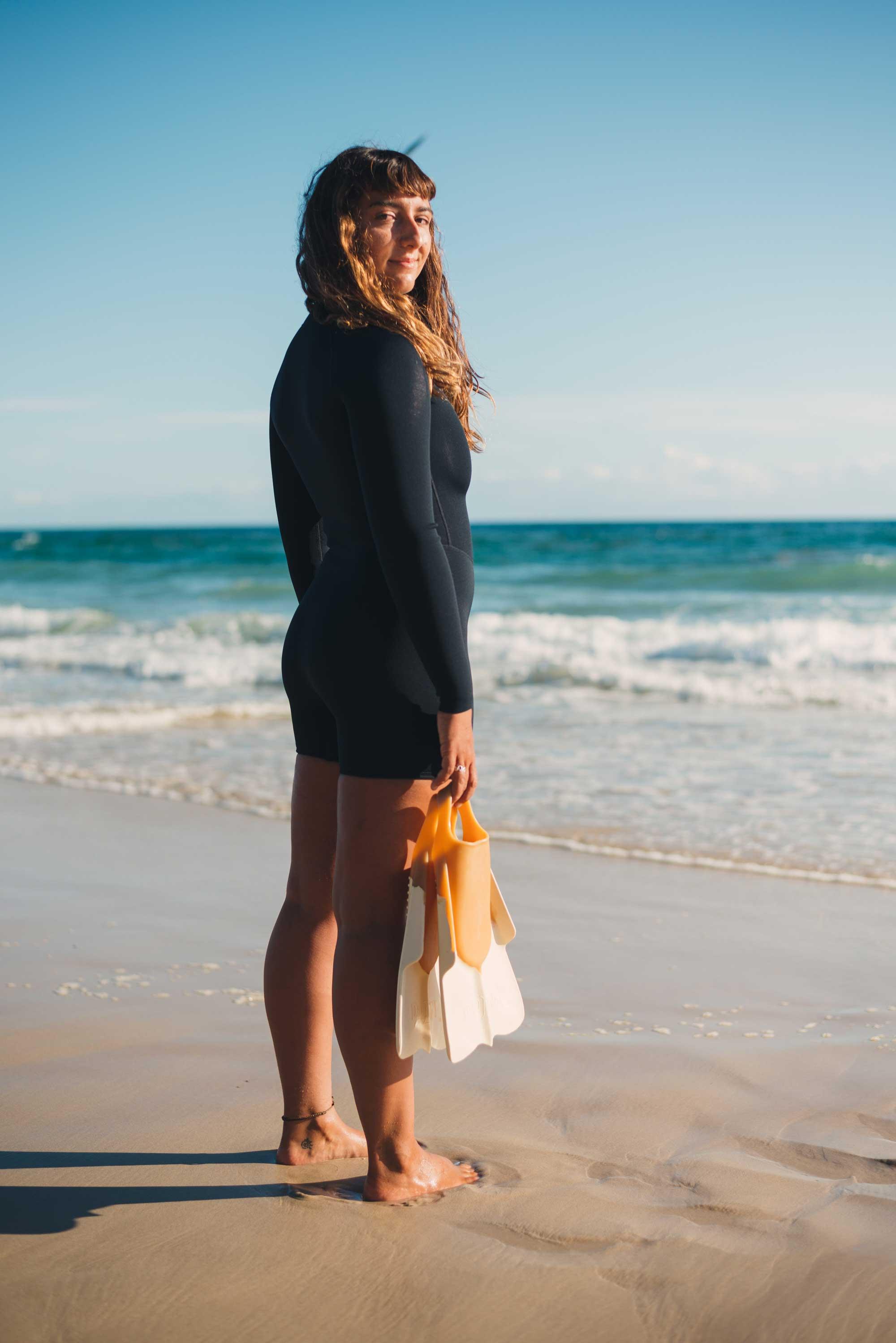 Wetsuit on beach looking back
