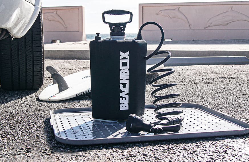 Beachbox Portable Shower and spray gun on lid