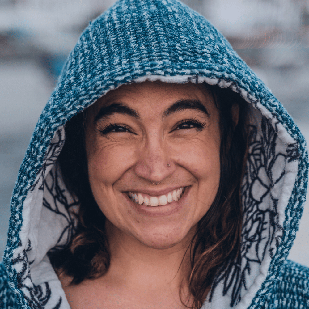 Surf Changing Poncho - Indigo Blue on model hood