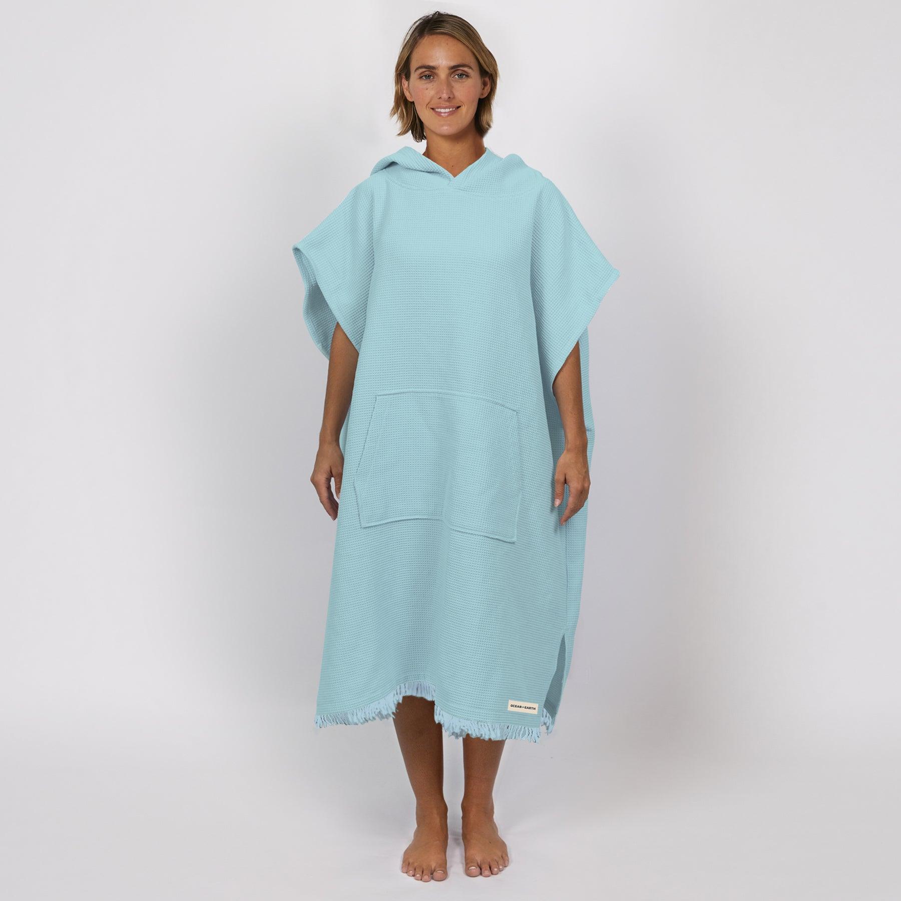 Front view of Bleached Aqua Poncho