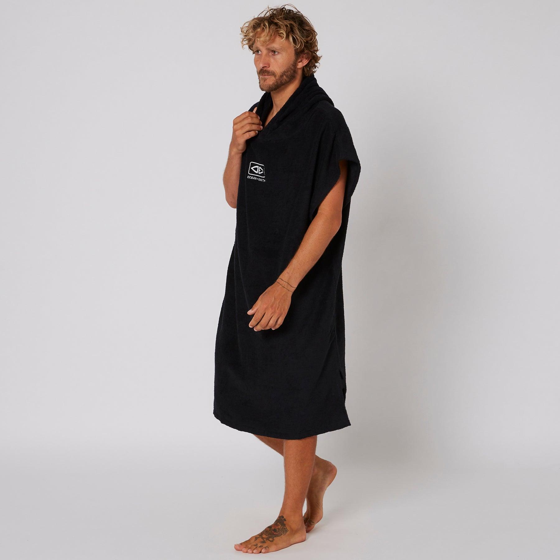 Mens Black Terry Hooded Poncho