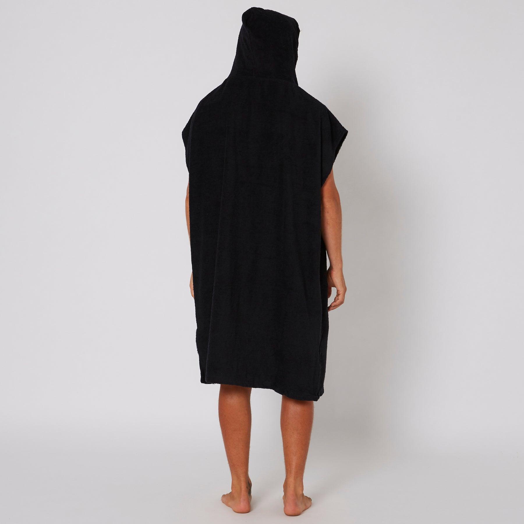 Mens Terry Hooded Poncho - Black