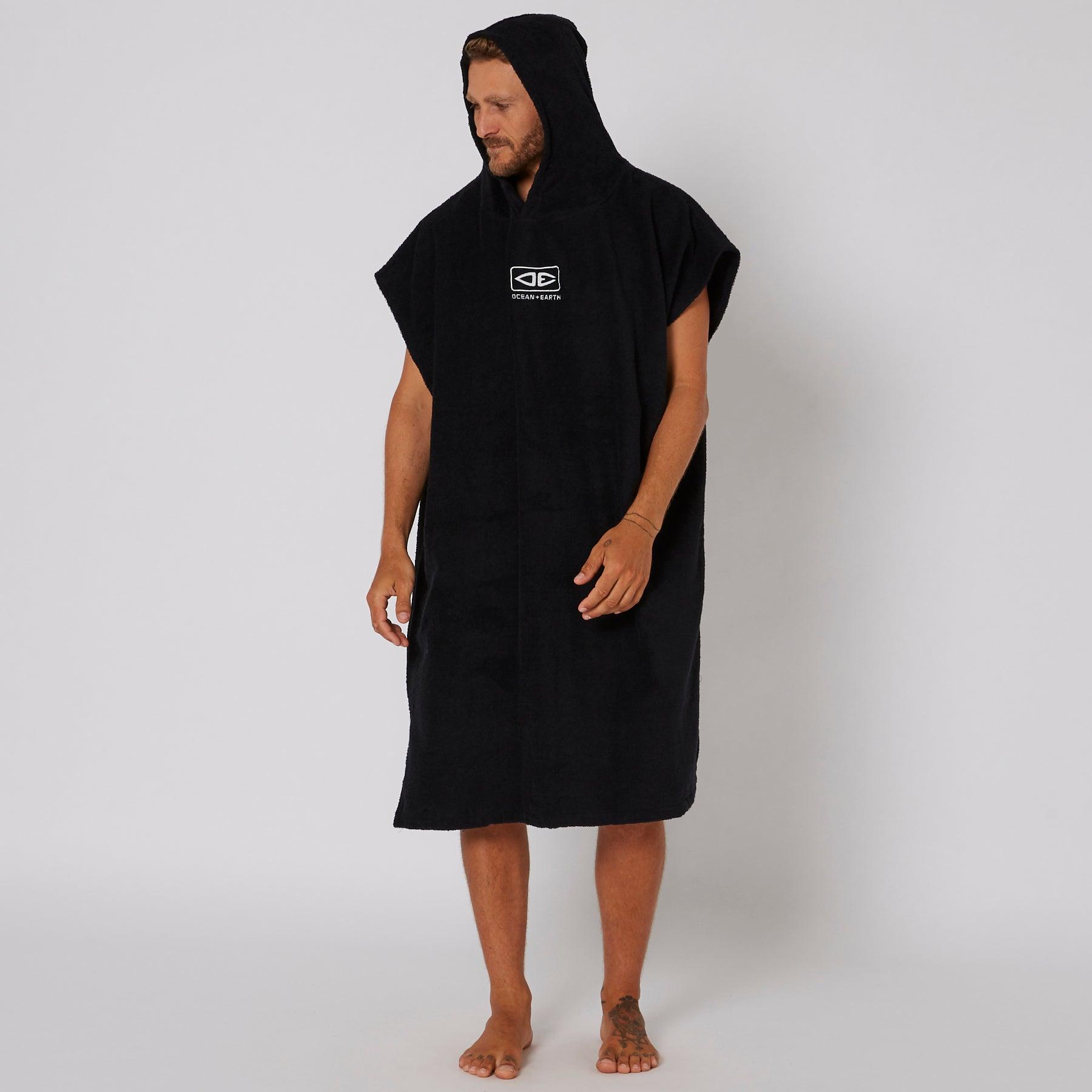 Mens Terry Hooded Poncho - Black