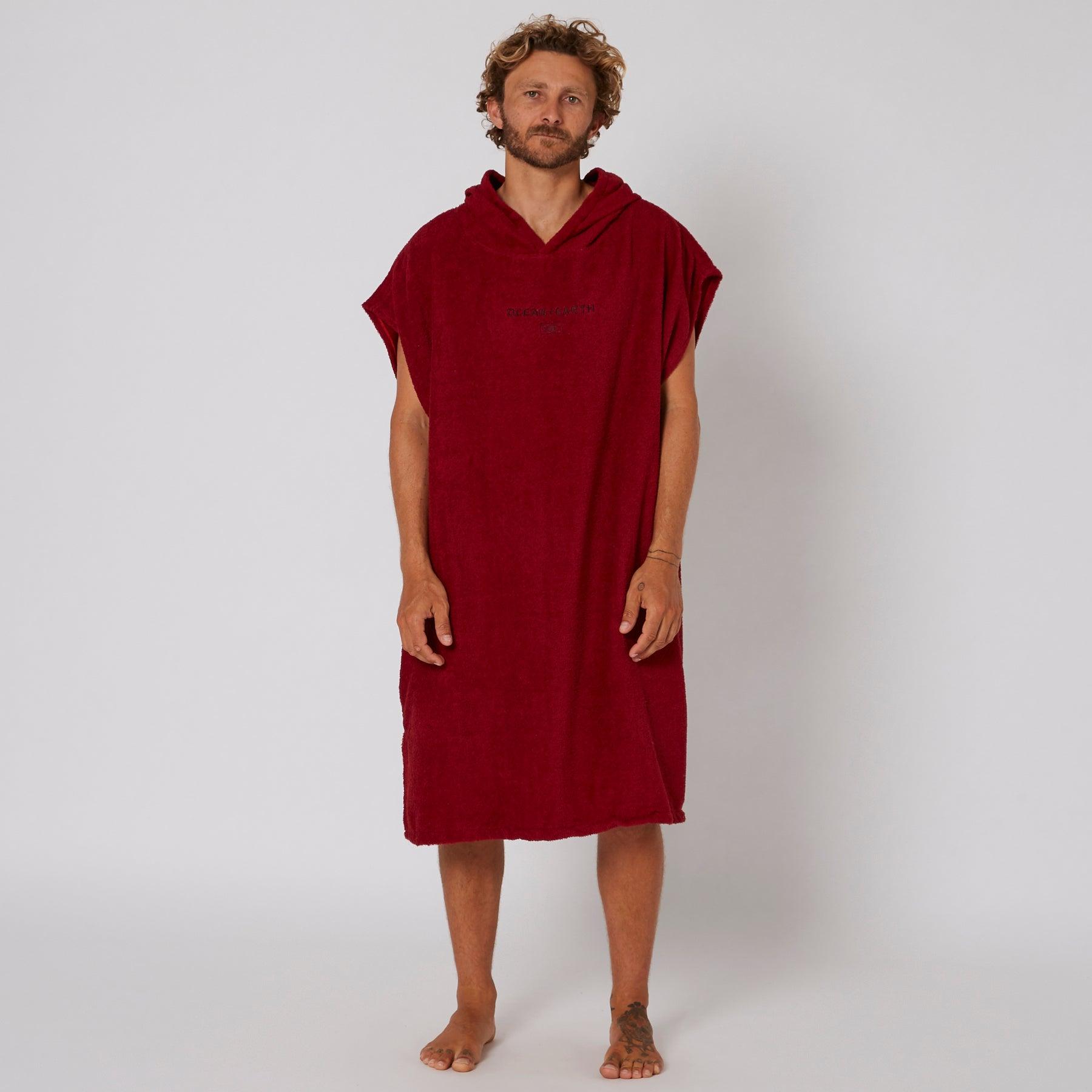 Close-up of Mens Terry Hooded Poncho - Blood Red