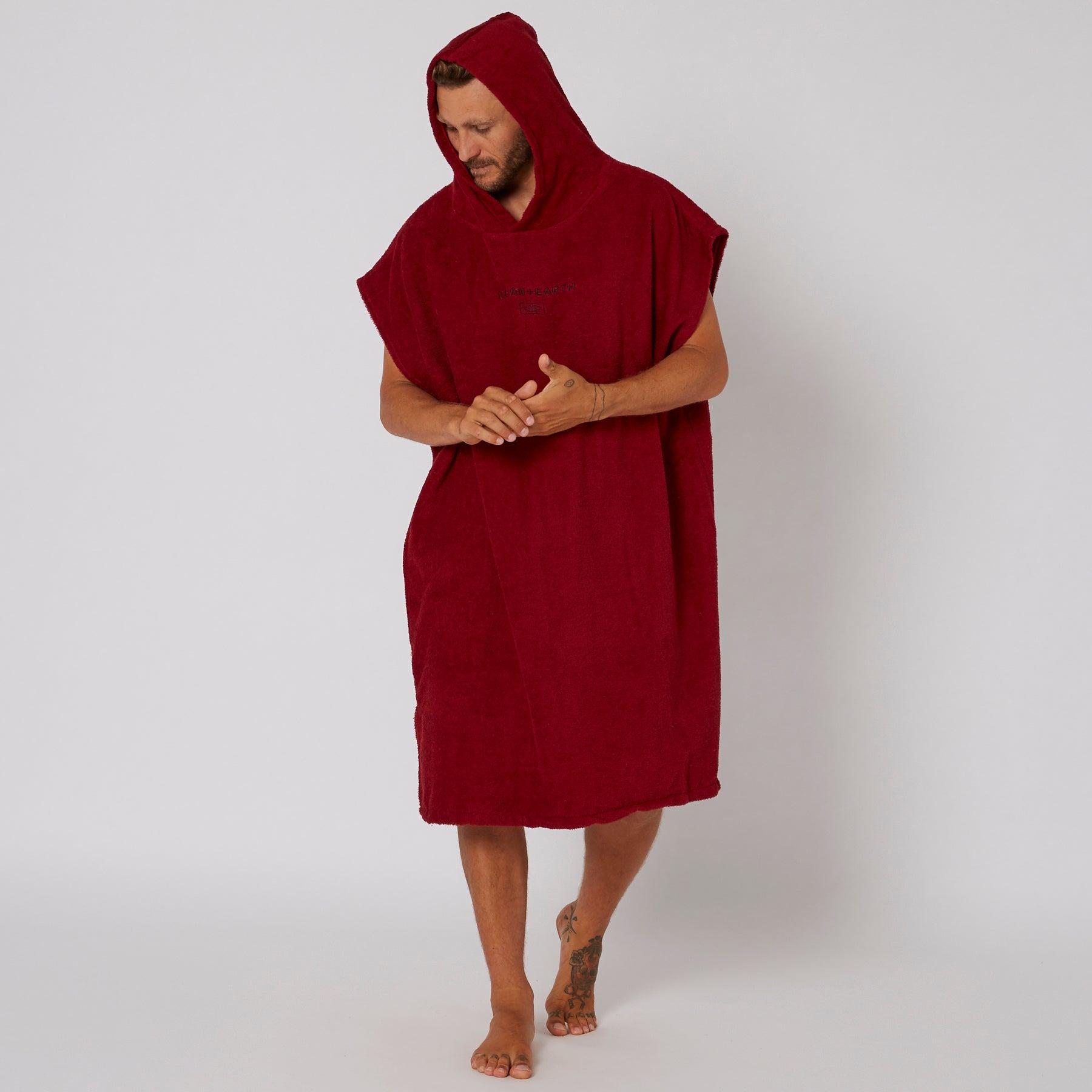 Mens Terry Hooded Poncho - Blood Red