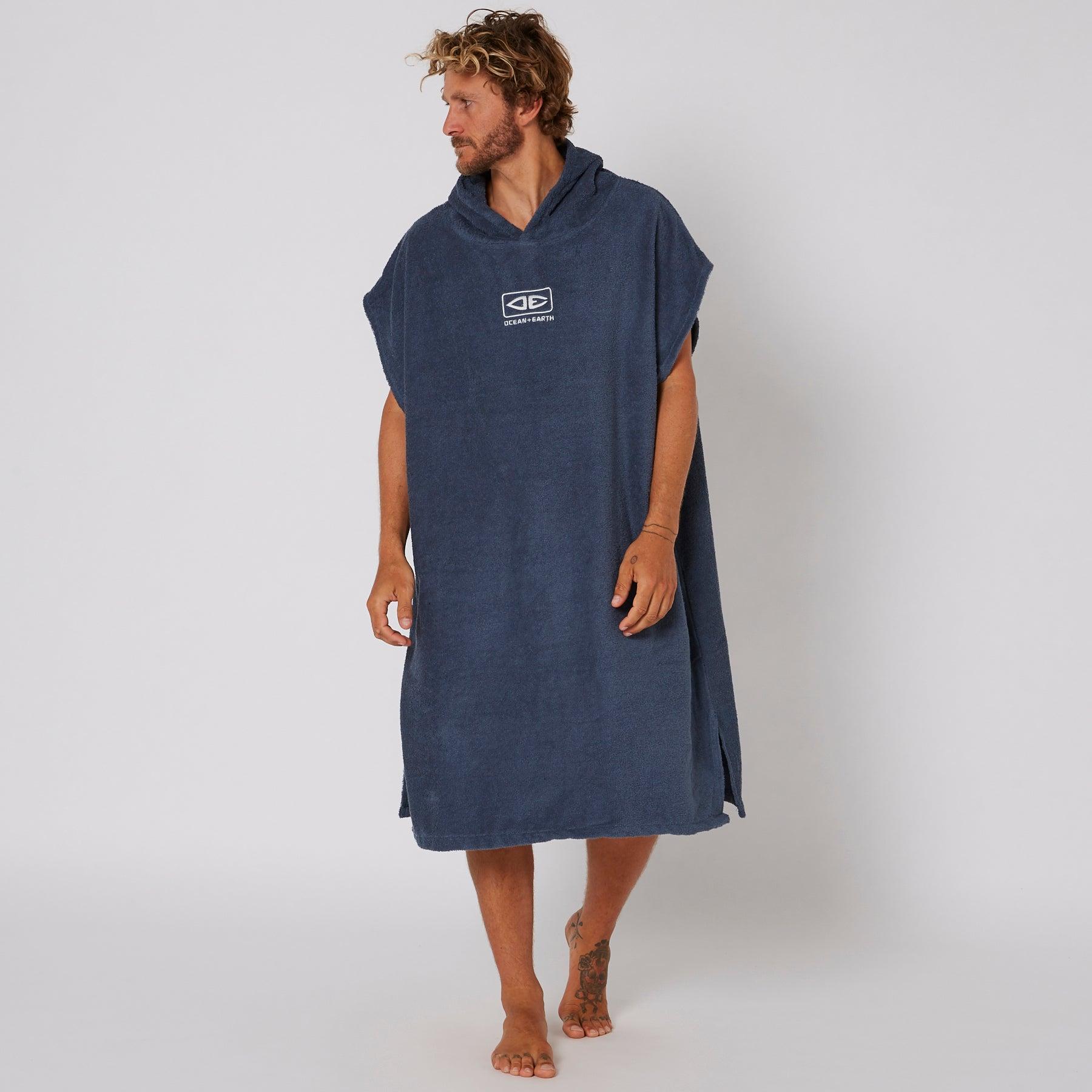 Clear Shot of Mens Navy Terry Hooded Poncho