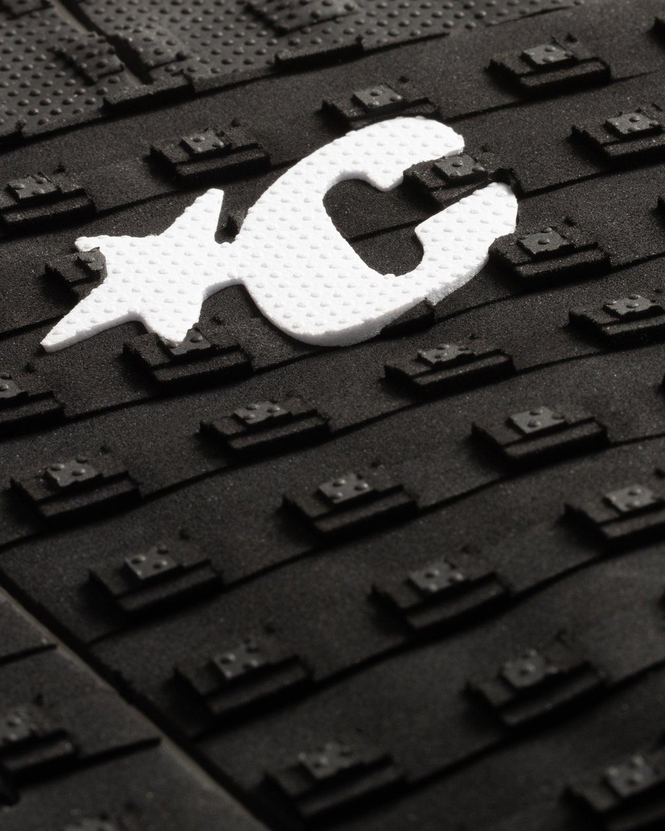 Close-up of logo on black pad