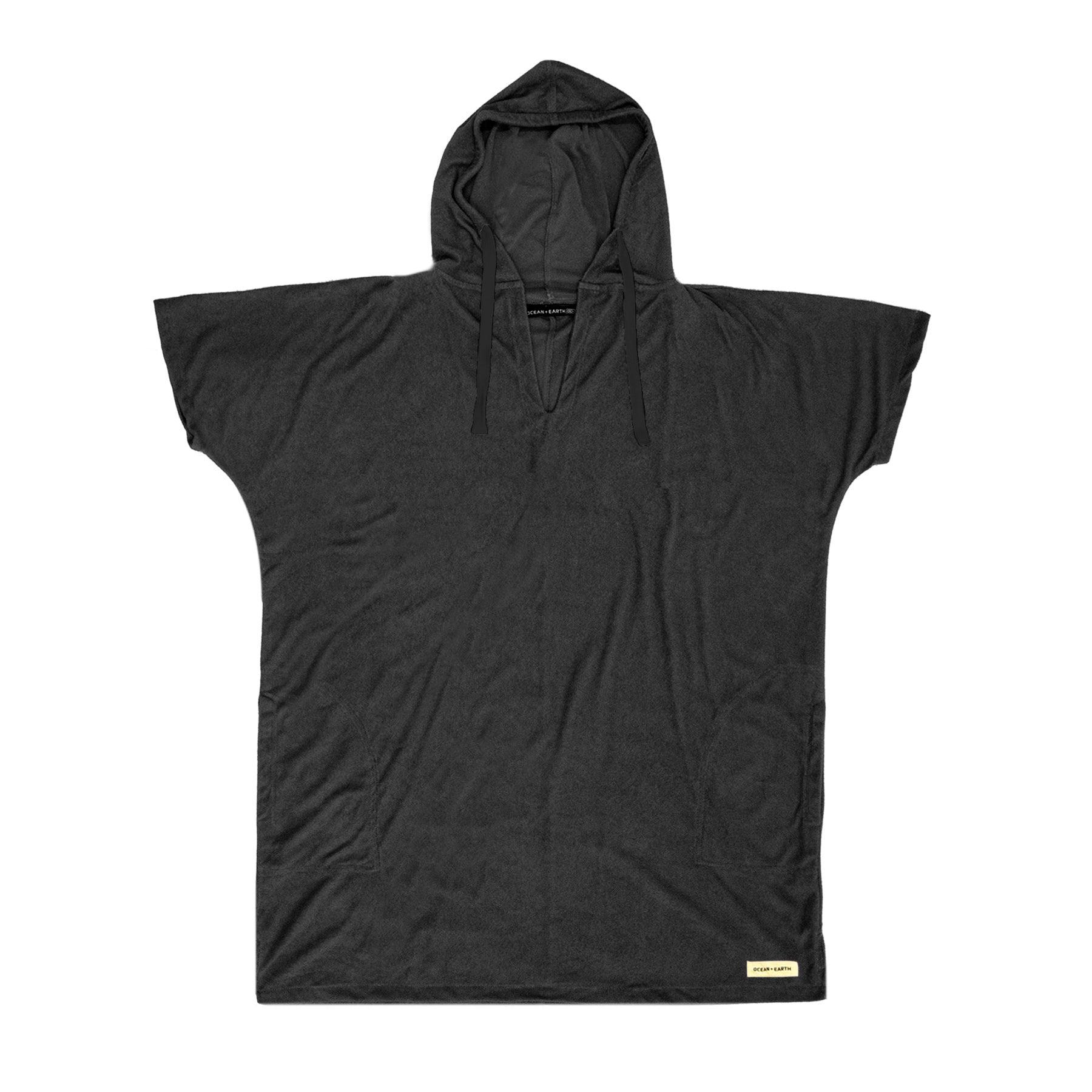 Ladies V Neck Hooded Poncho - Dull Black