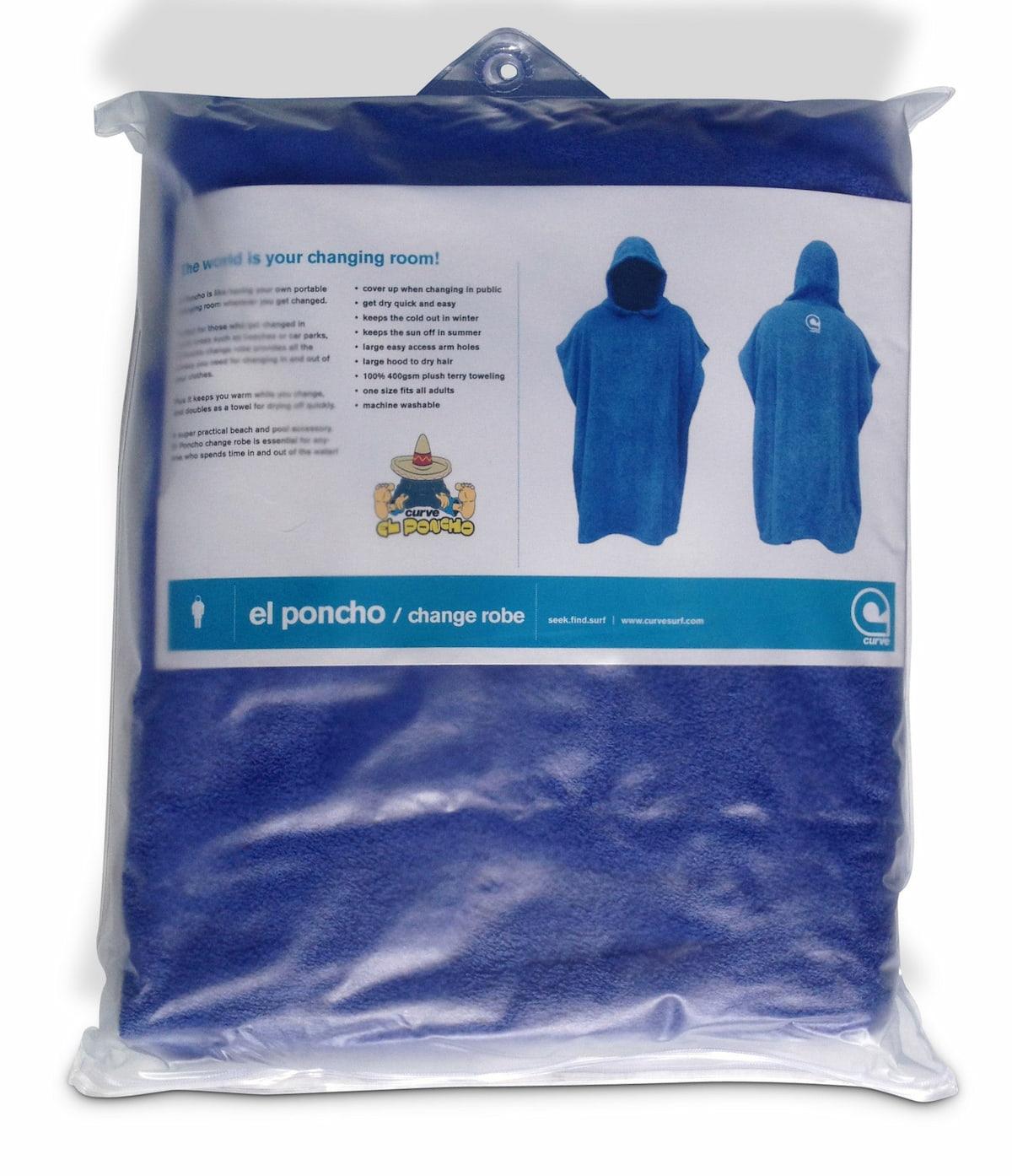 Curve Surf Poncho Towel - Cotton Blue in packaging