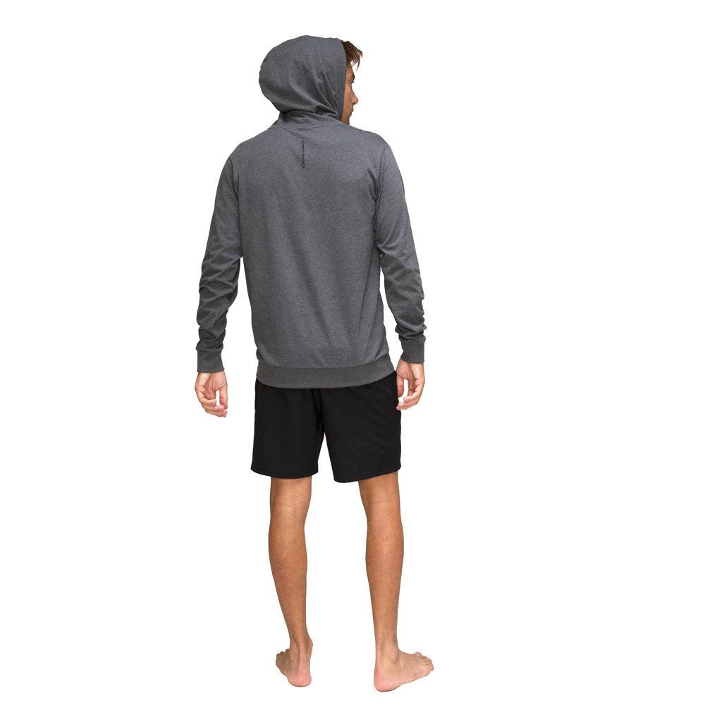Florence Marine X Burgee Recover Hooded Long Sleeve T-shirt - Dark Heather Grey on model back