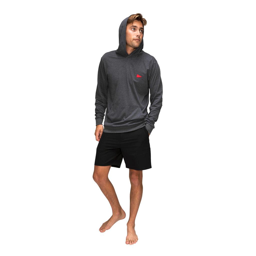 Florence Marine X Burgee Recover Hooded Long Sleeve T-shirt - Dark Heather Grey on model back