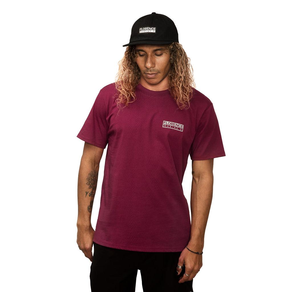 Florence Marine X Logo Organic T-Shirt - Maroon on model front