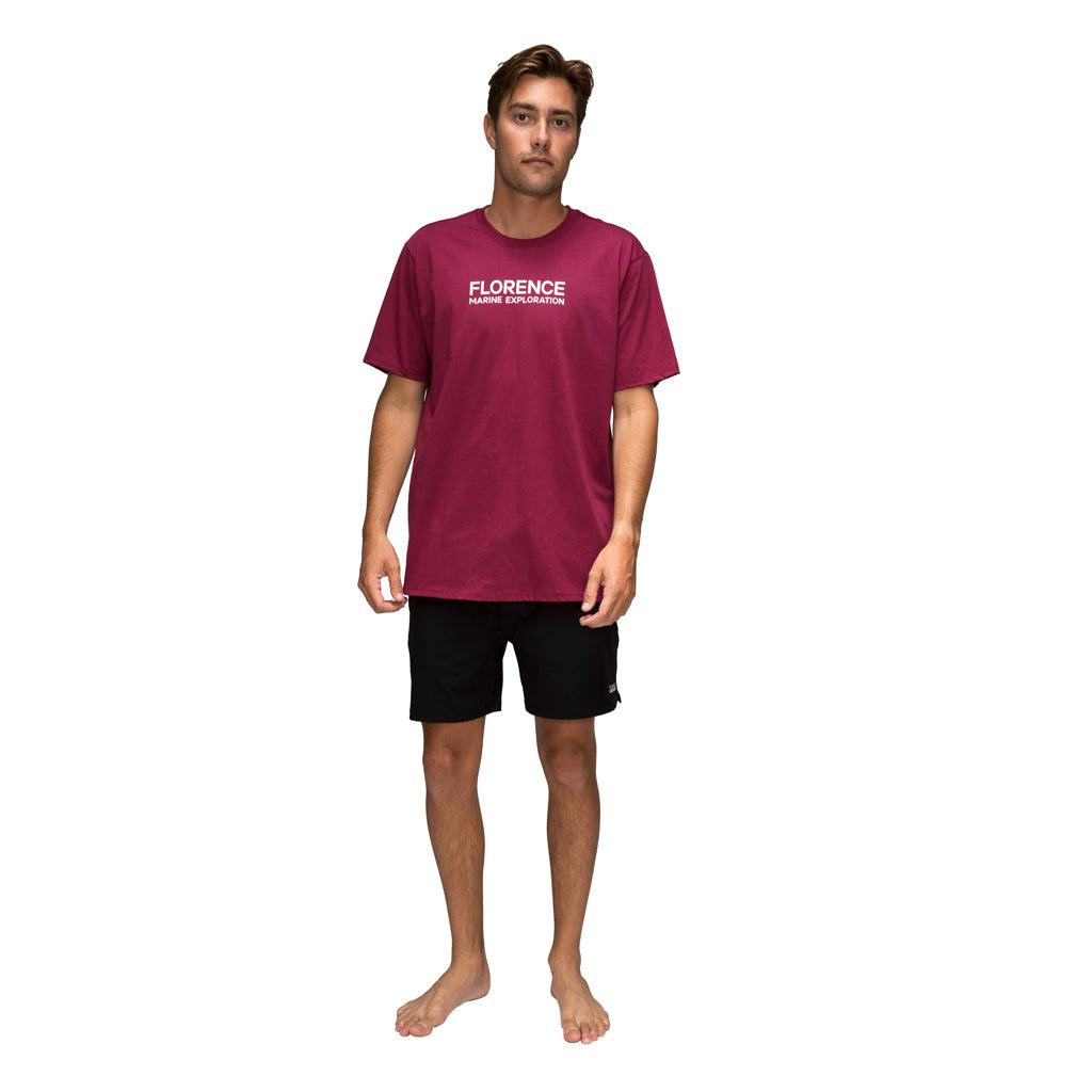 Florence Marine X Marine Exploration T-Shirt - Maroon on model front