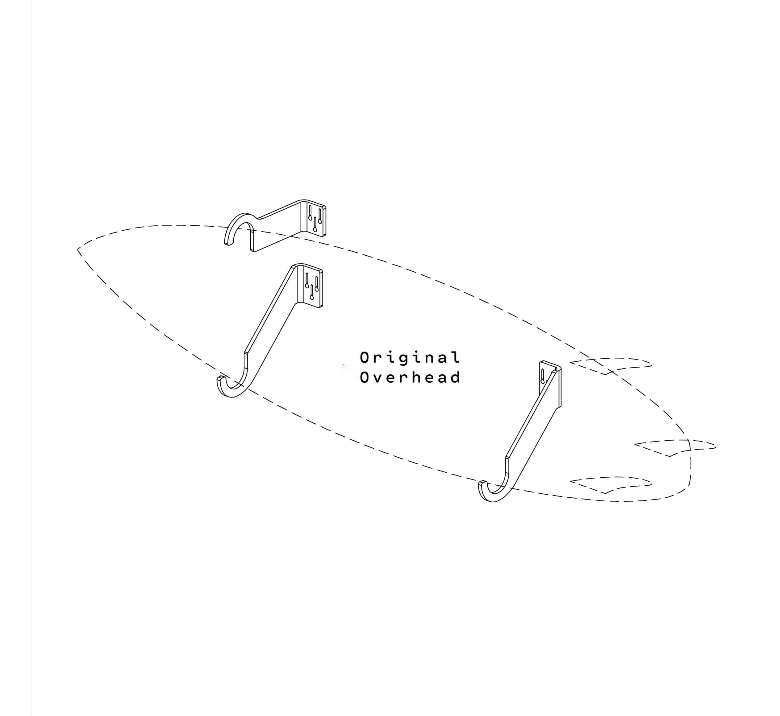 Ghost Racks Horizontal Surfboard Overhead Wall Mount - technical drawing