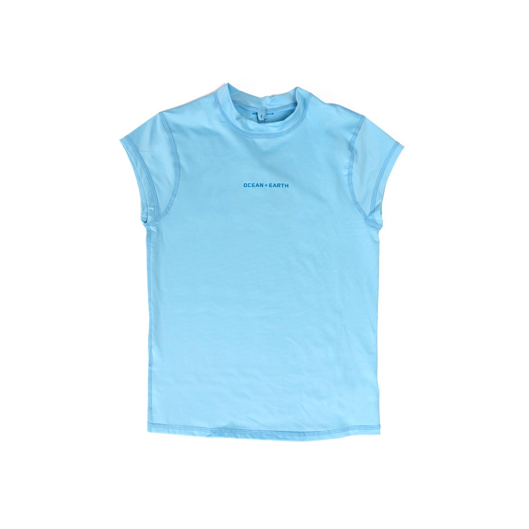 Girls Eclipse Cap Sleeve Rash Vest - Skyblue