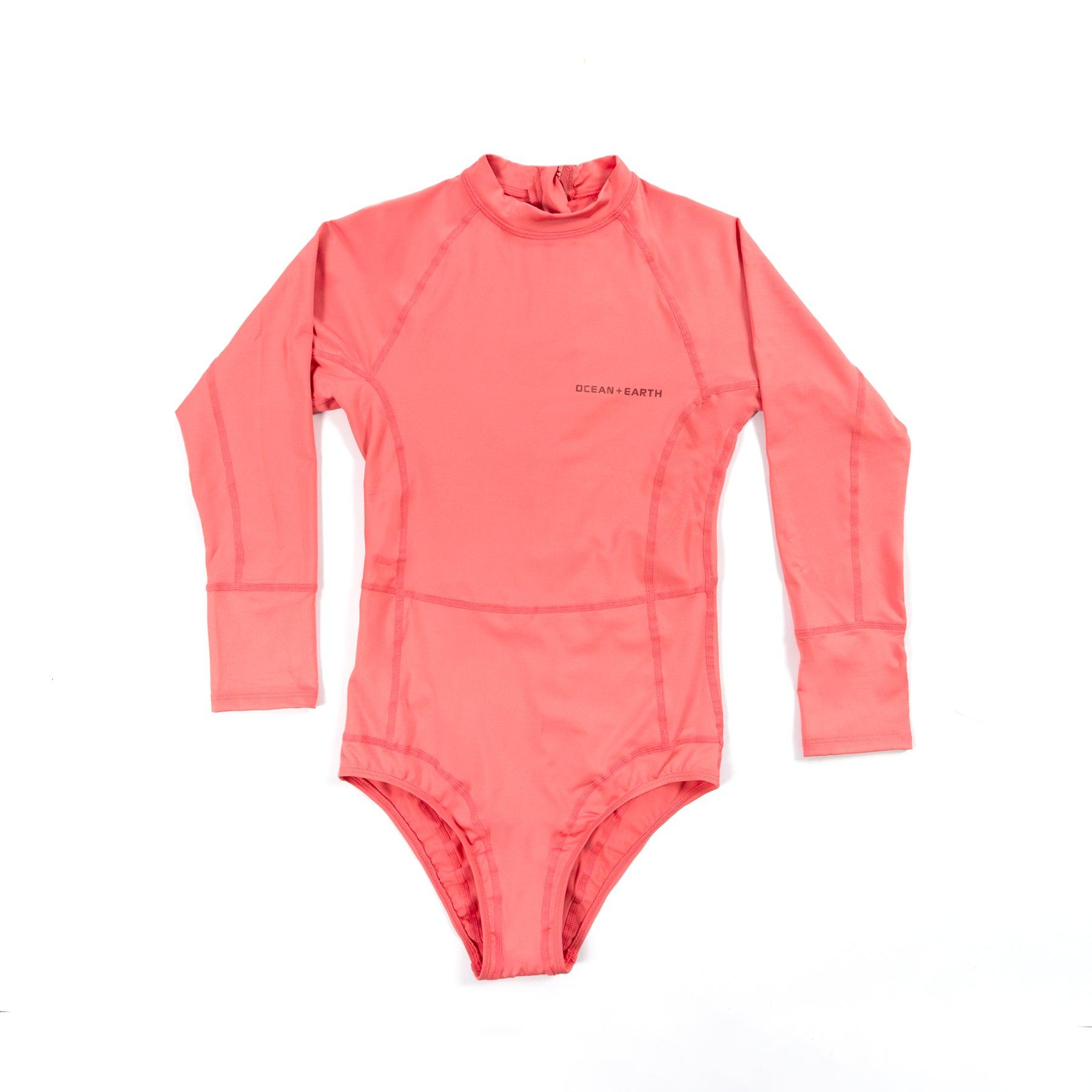 Girls Oceana Long Sleeve Back Zip Lycra Suit - Coral Pink