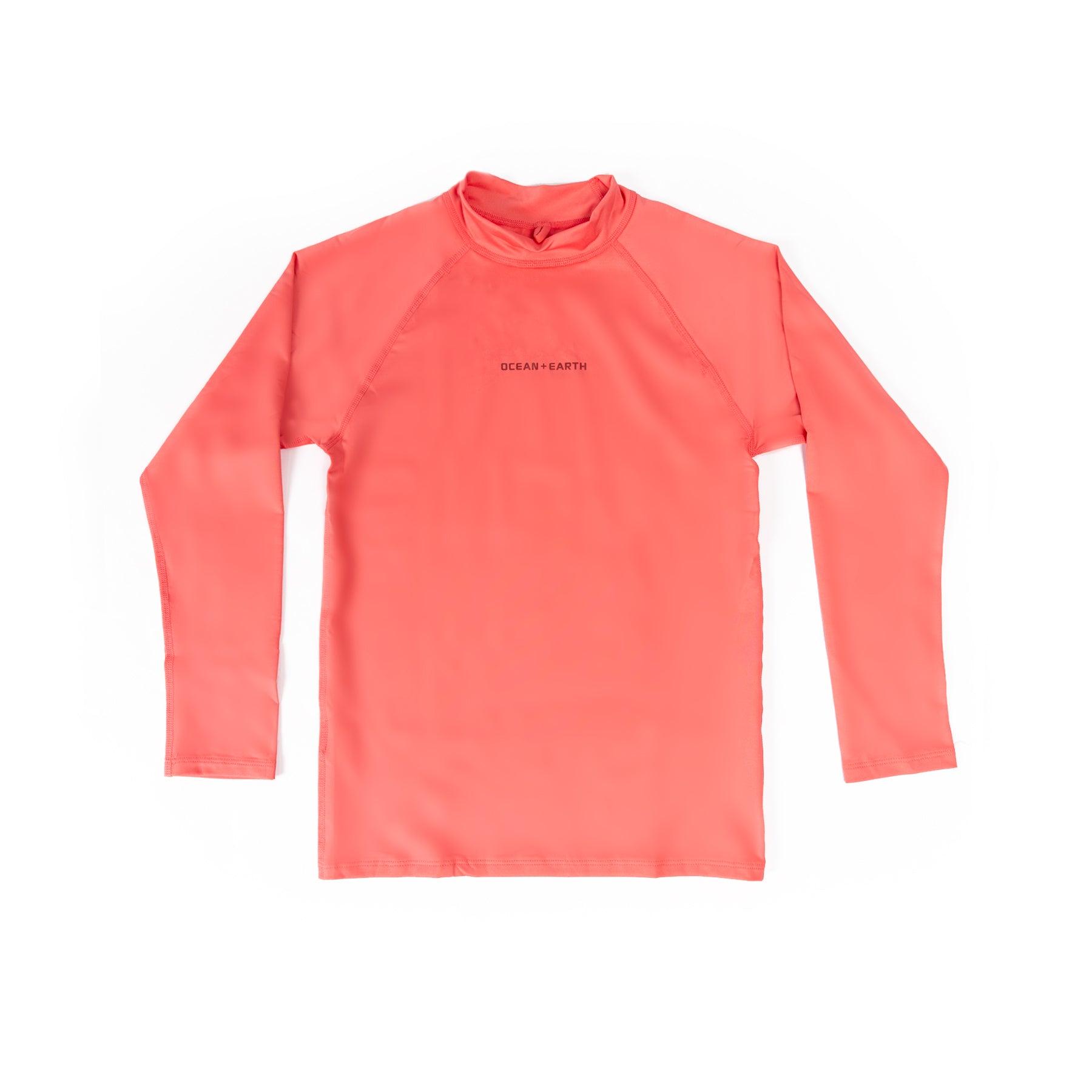 Girls Waves Long Sleeve Rash Vest - Coral Pink