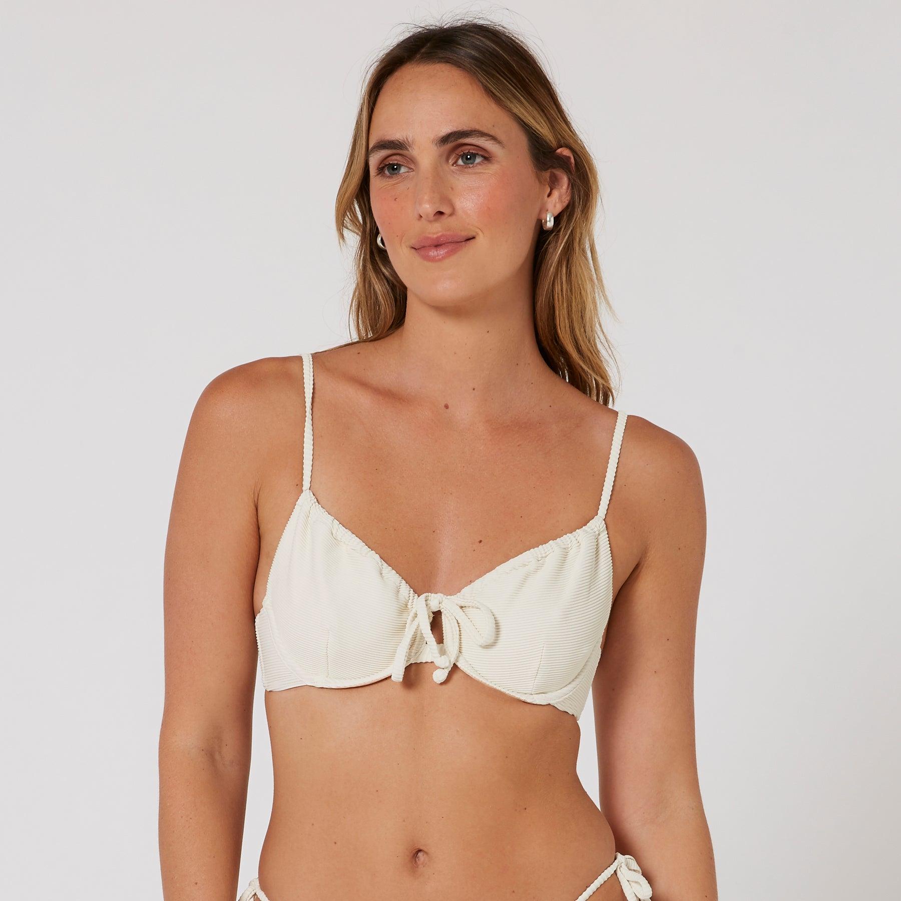 Hyams-Rib Tie Front Top - Coconut