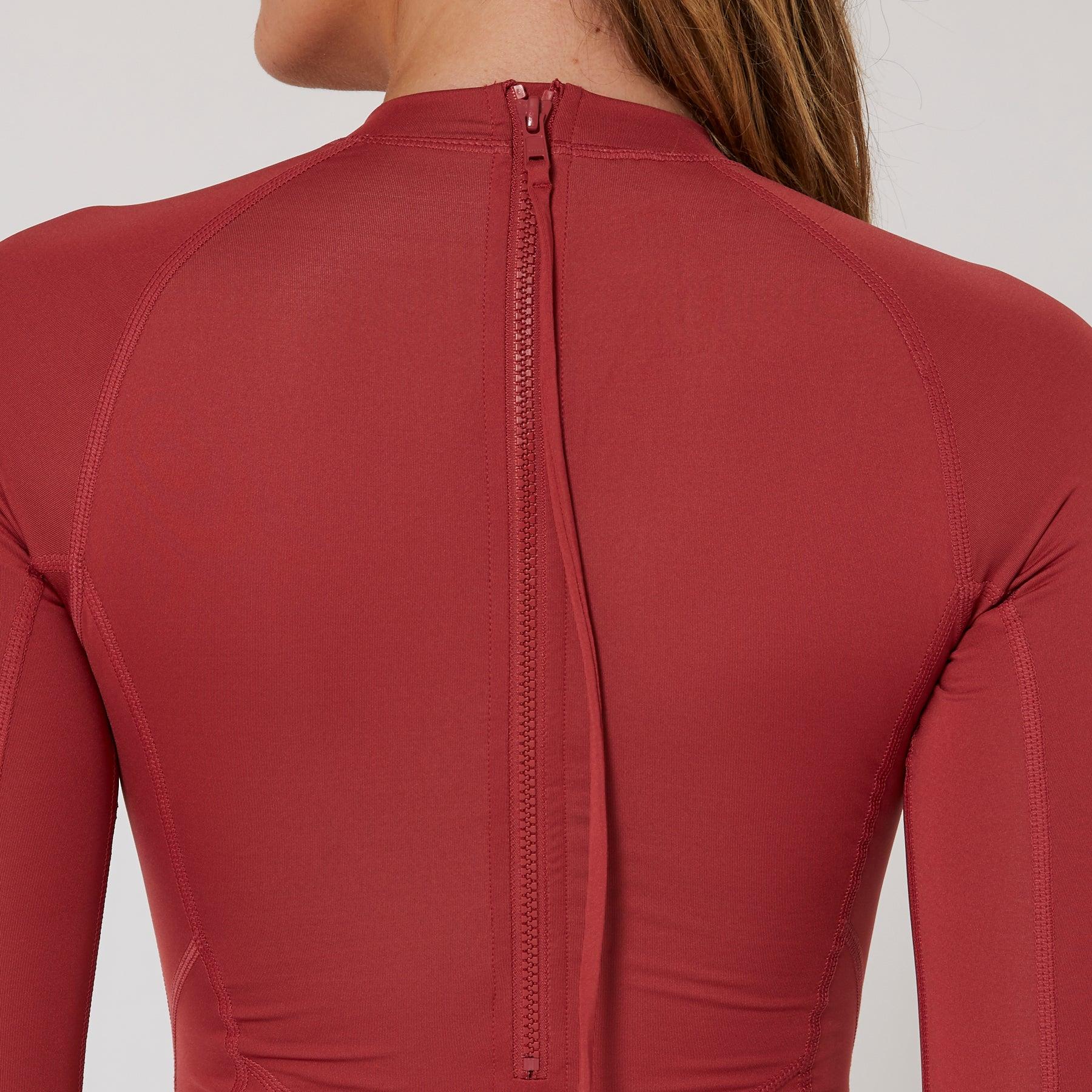 Ladies Oceana Long Sleeve Back Zip Lycra Suit - Redwood