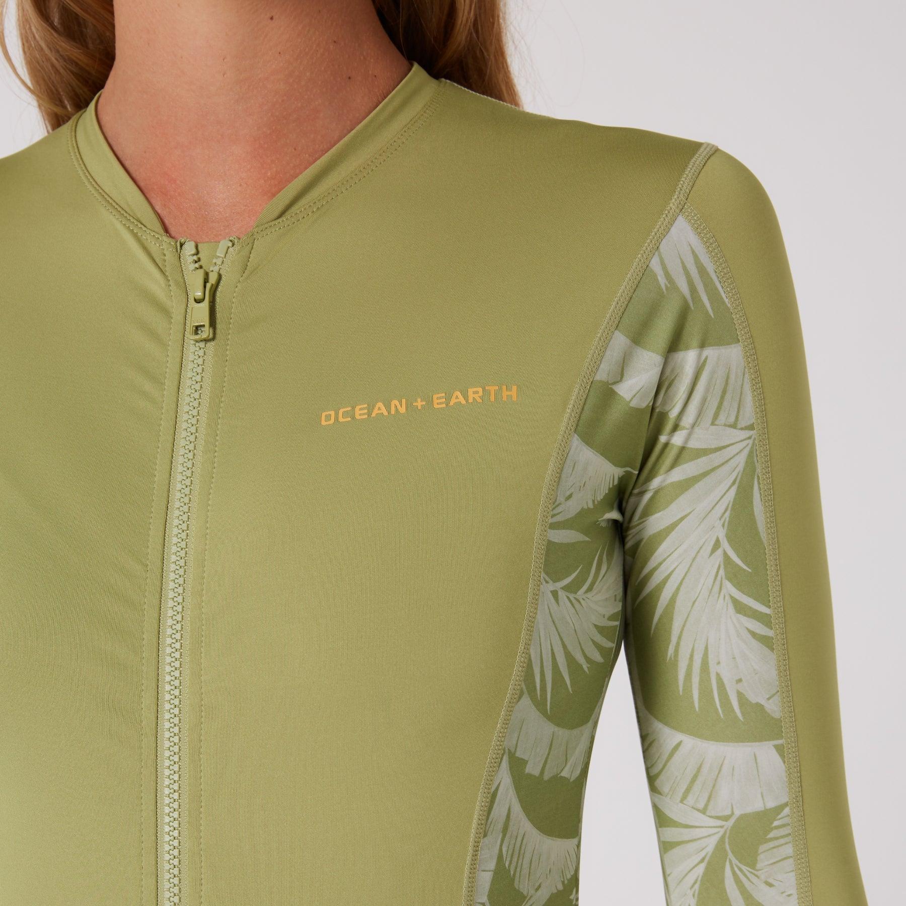 Ladies Oceana Long Sleeve Front Zip Lycra Vest - Olive