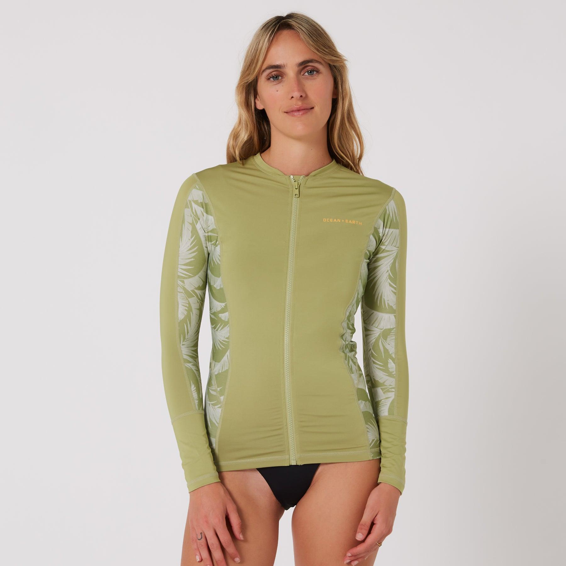 Ladies Oceana Long Sleeve Front Zip Lycra Vest - Olive