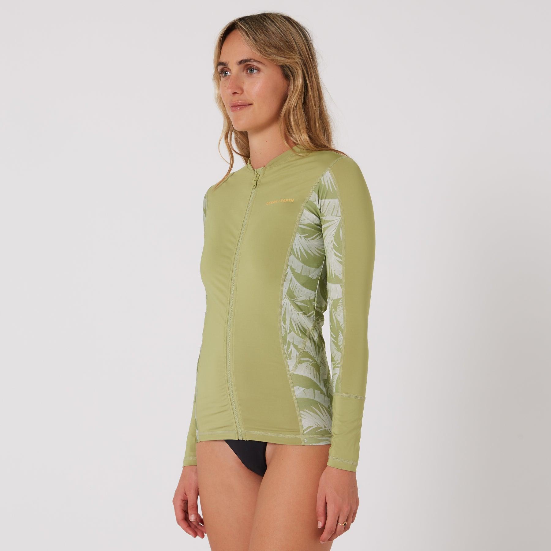 Ladies Oceana Long Sleeve Front Zip Lycra Vest - Olive