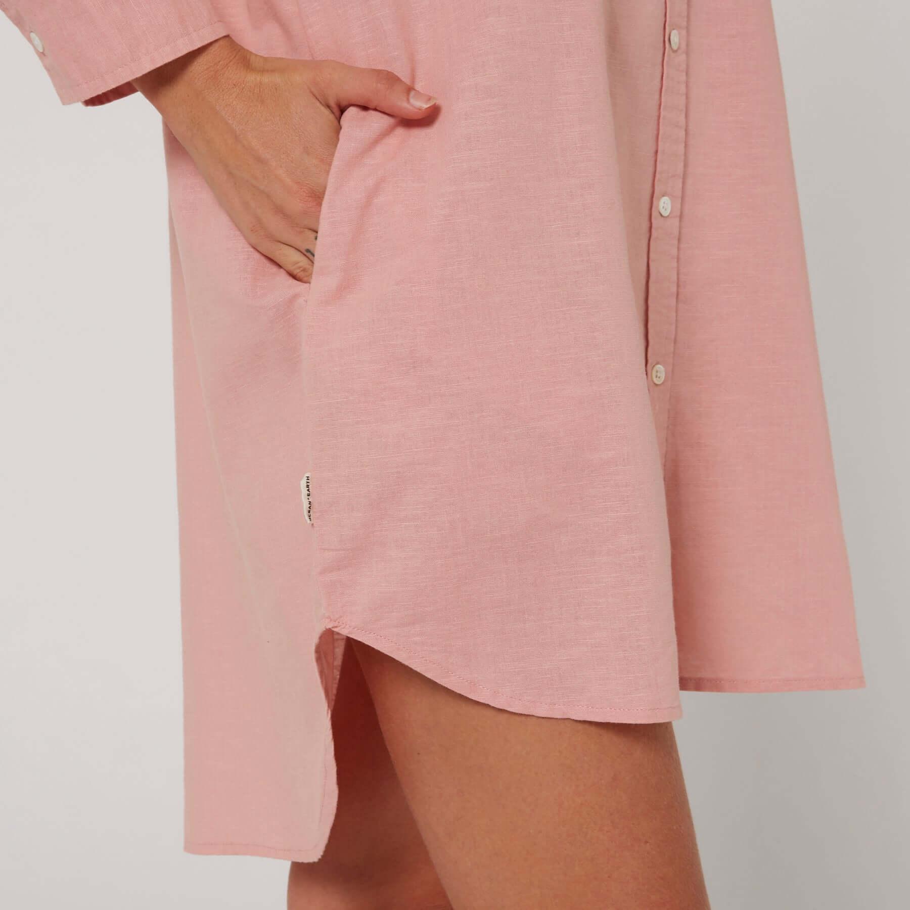 Linen OS LS Shirt Dress - Misty Rose