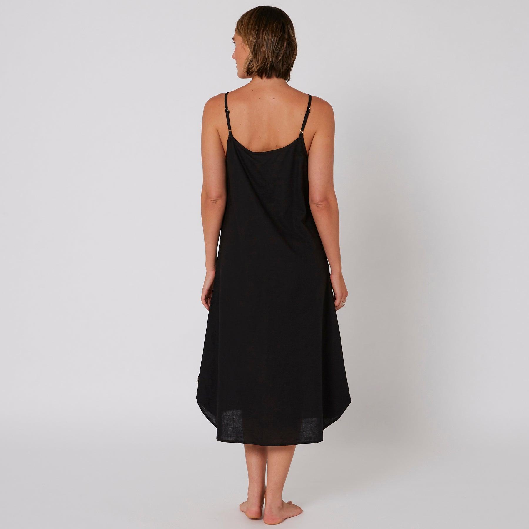 Linen Slip Dress - Black