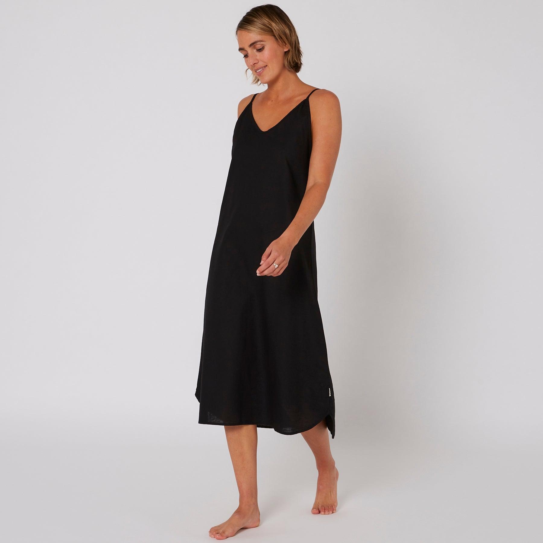 Linen Slip Dress - Black