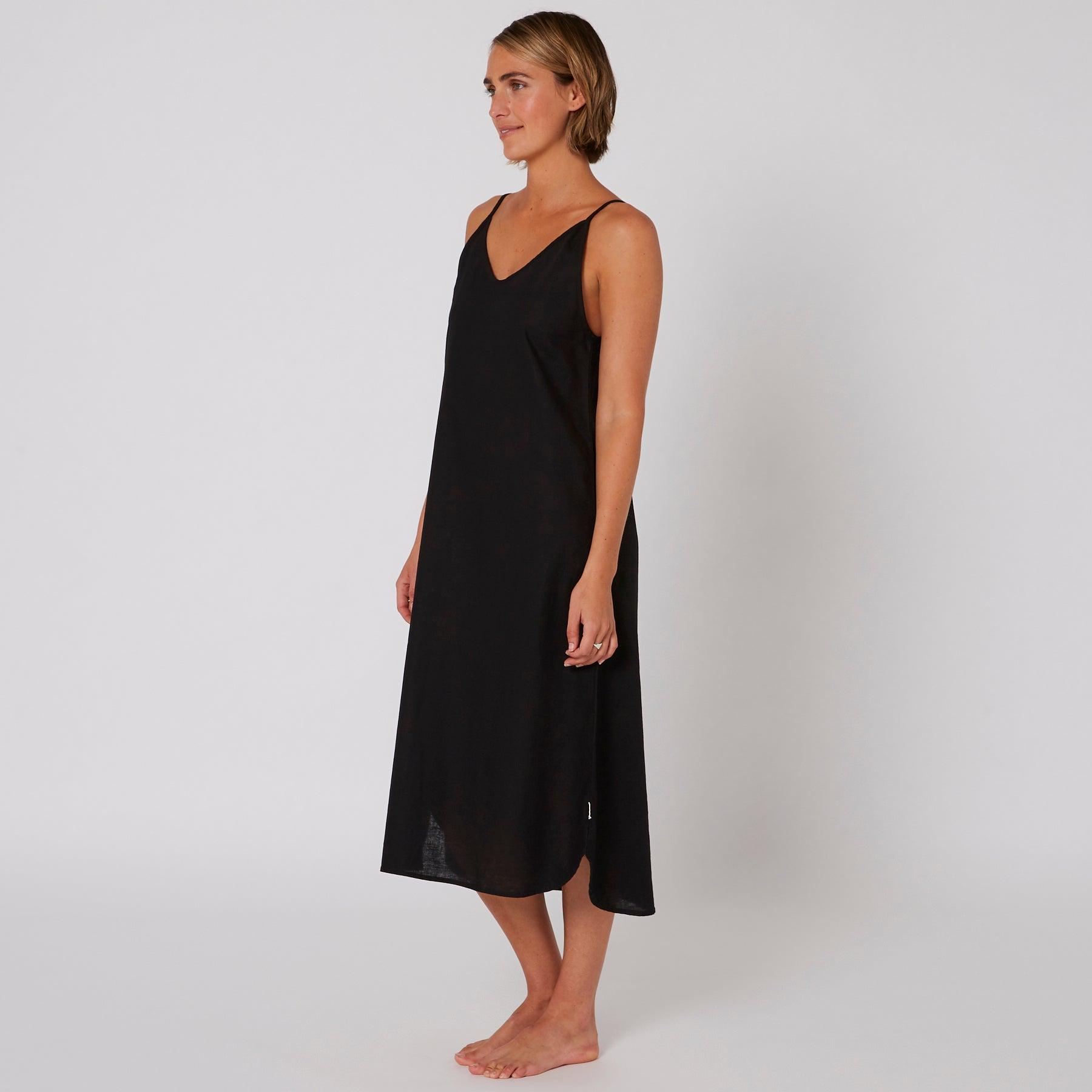 Linen Slip Dress - Black