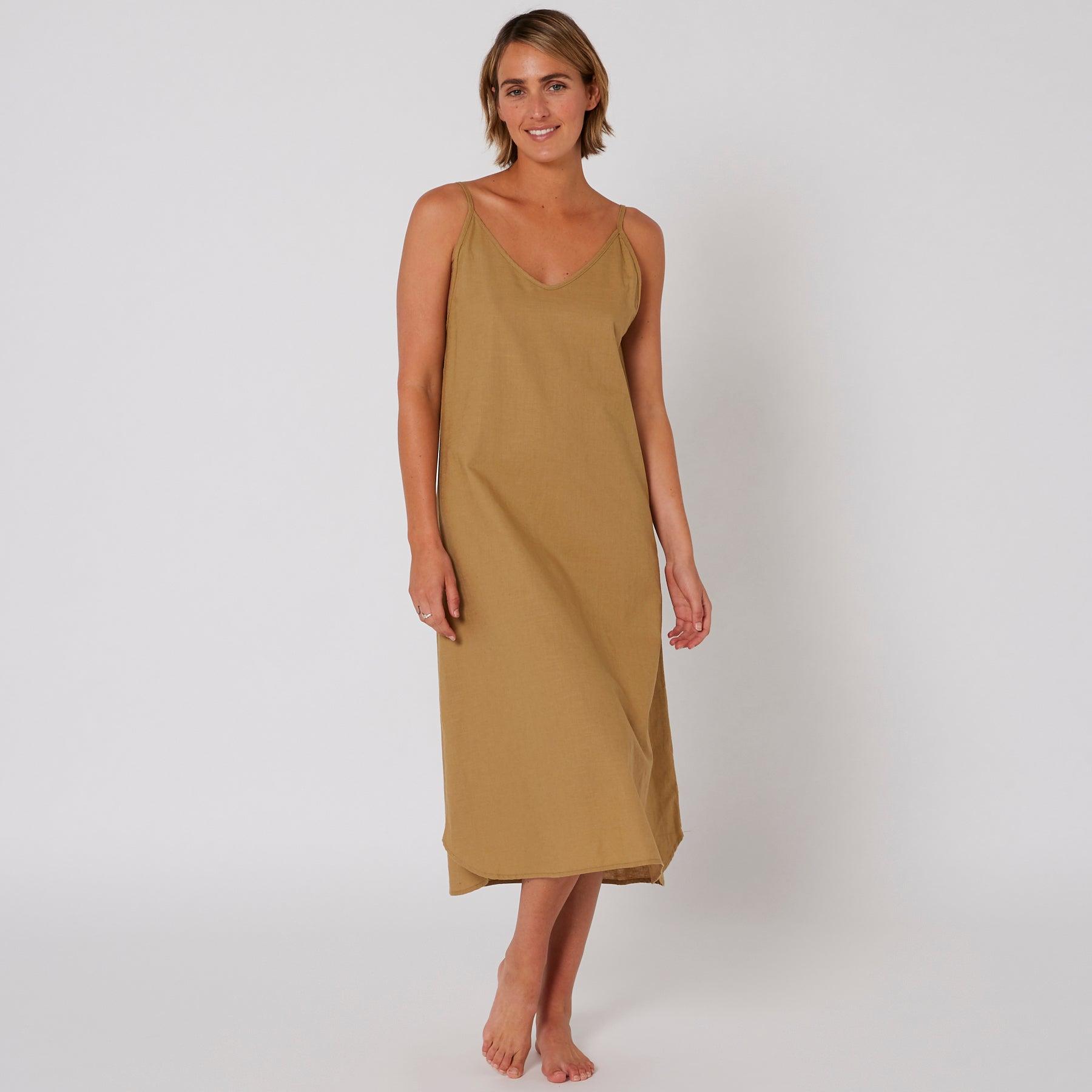 Linen Slip Dress - Kelp