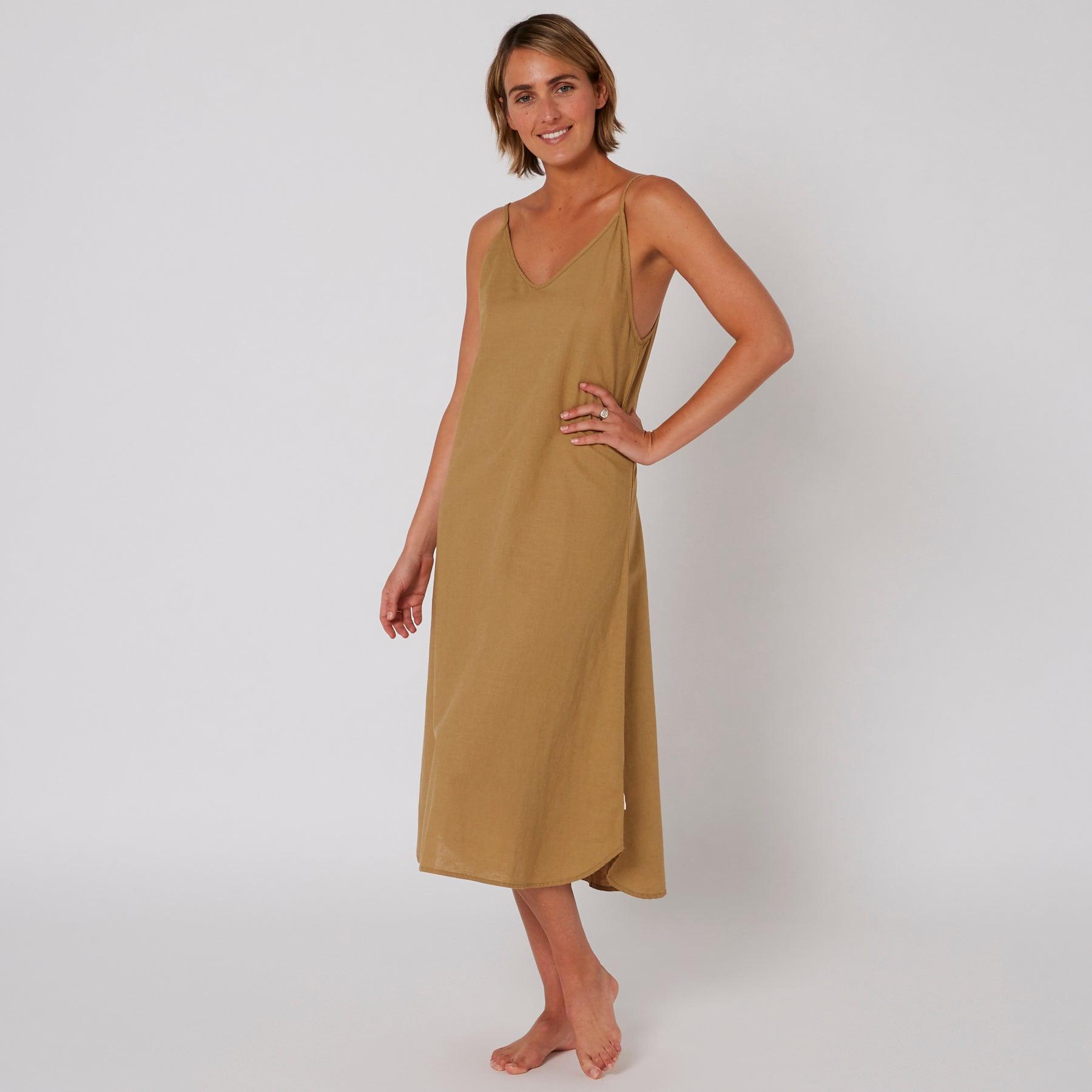 Linen Slip Dress - Kelp