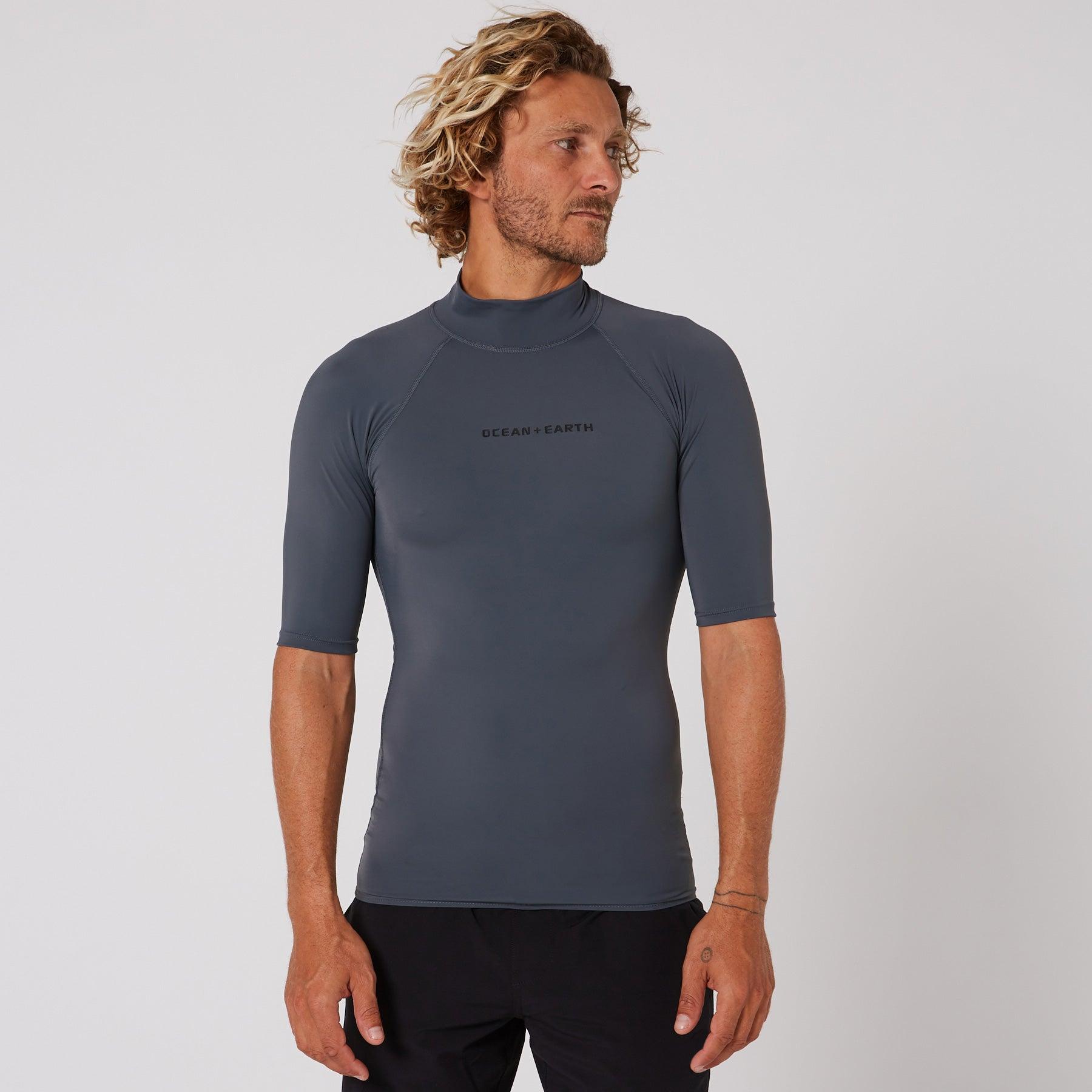 Mens Script Short Sleeve Rash Shirt - Charcoal