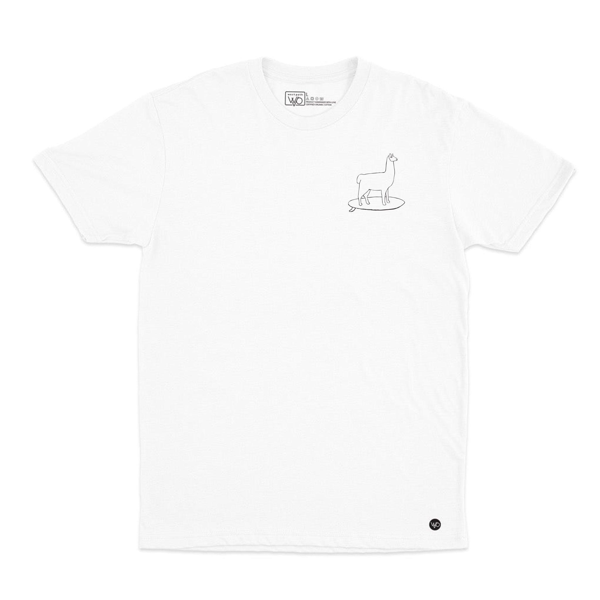 Surfing Llama White Tee - Organic Cotton