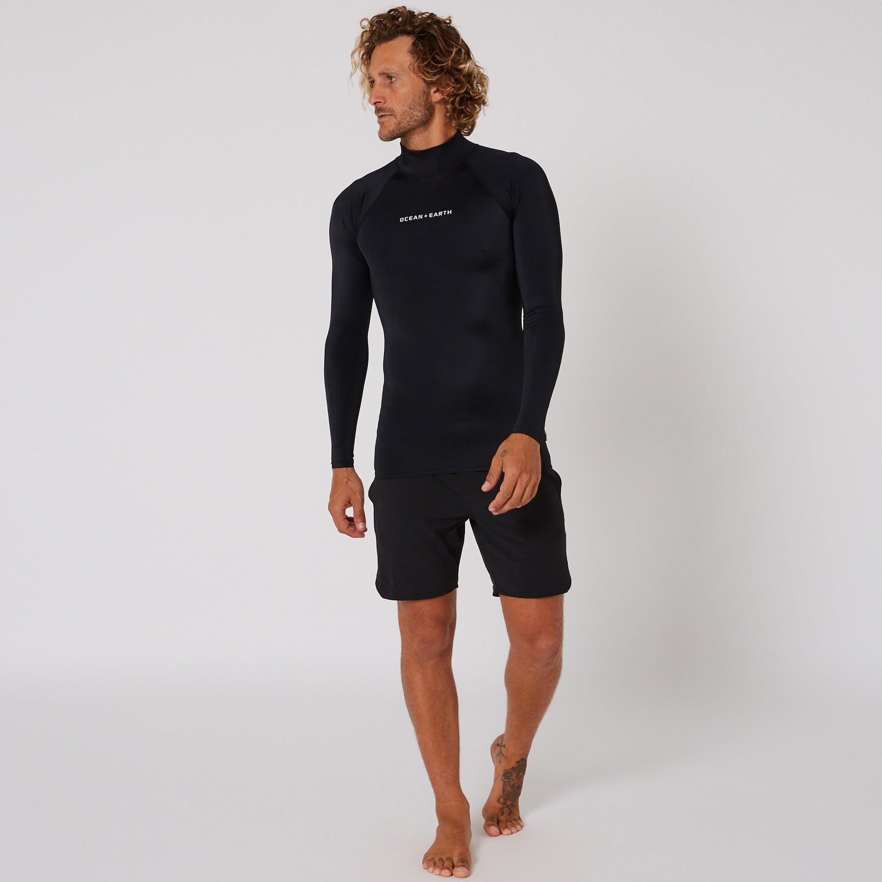 Ocean and Earth Mens Script Rash Long Sleeve Rash Shirt - Black