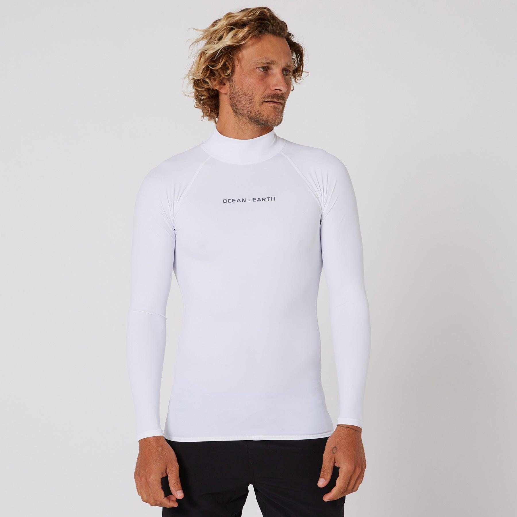 Ocean and Earth Mens Script Rash Long Sleeve Rash Shirt - White 