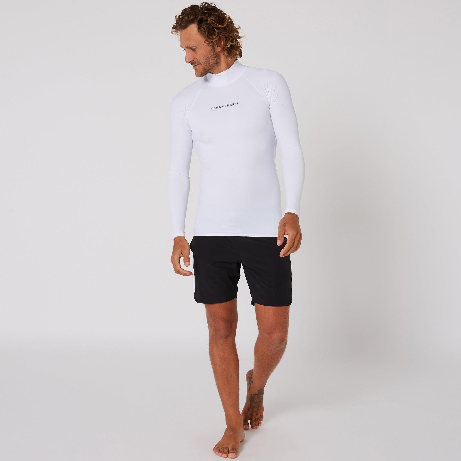 Ocean and Earth Mens Script Rash Long Sleeve Rash Shirt - White 