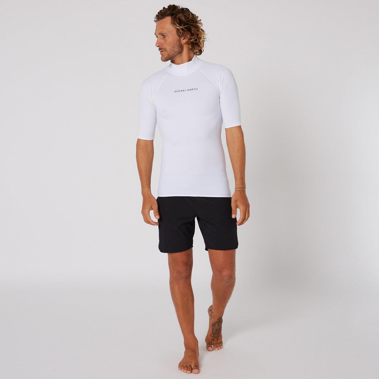 Ocean and Earth Mens Script Short Sleeve Rash Shirt - White