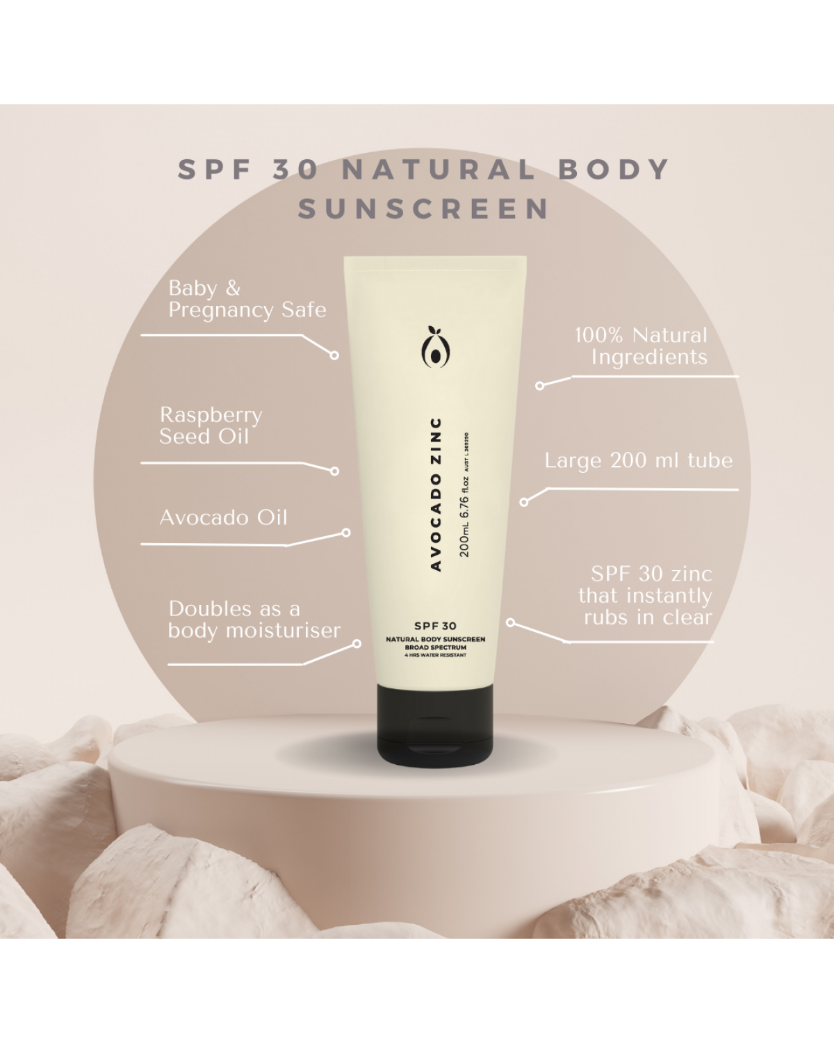 Avocado Zinc SPF 30 Natural Body Sunscreen