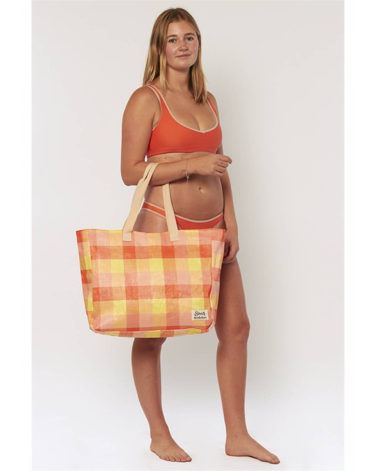 Beach Plaid Tote - Guava