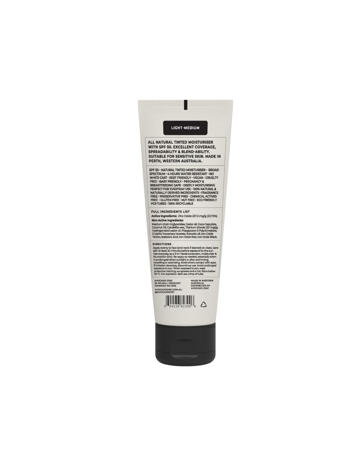 Avocado Zinc SPF 50 Natural Tinted Moisturiser - Light/Medium