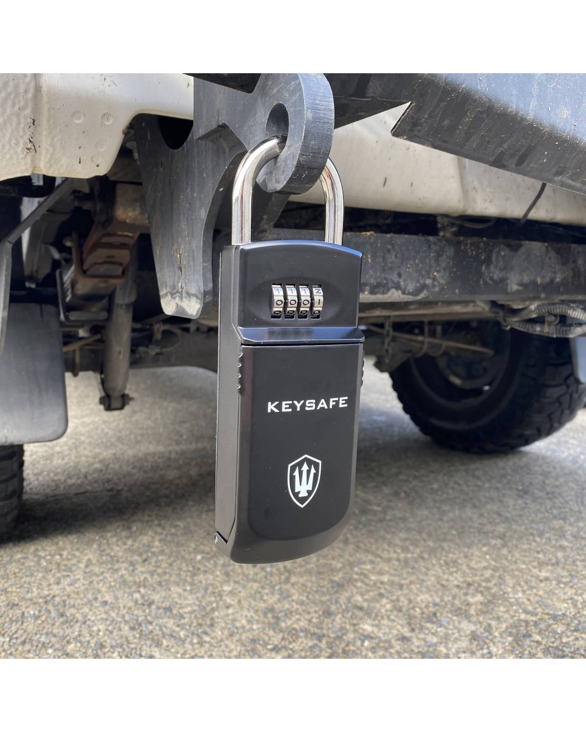 FK Surf Key Safe Deluxe Lock Box hanging from a car