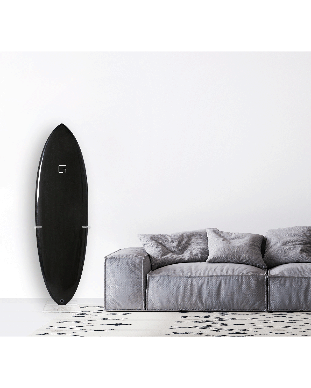 Ghost Racks Free Standing Single Surfboard Rack holding a black surfboard
