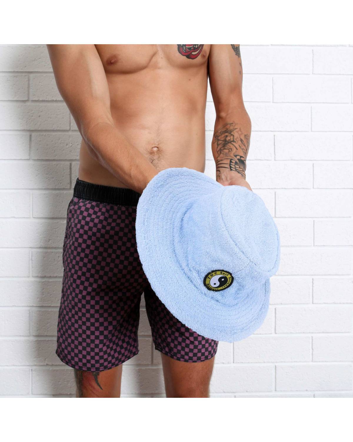 T&C Terry Beach Hat - Light Blue against body