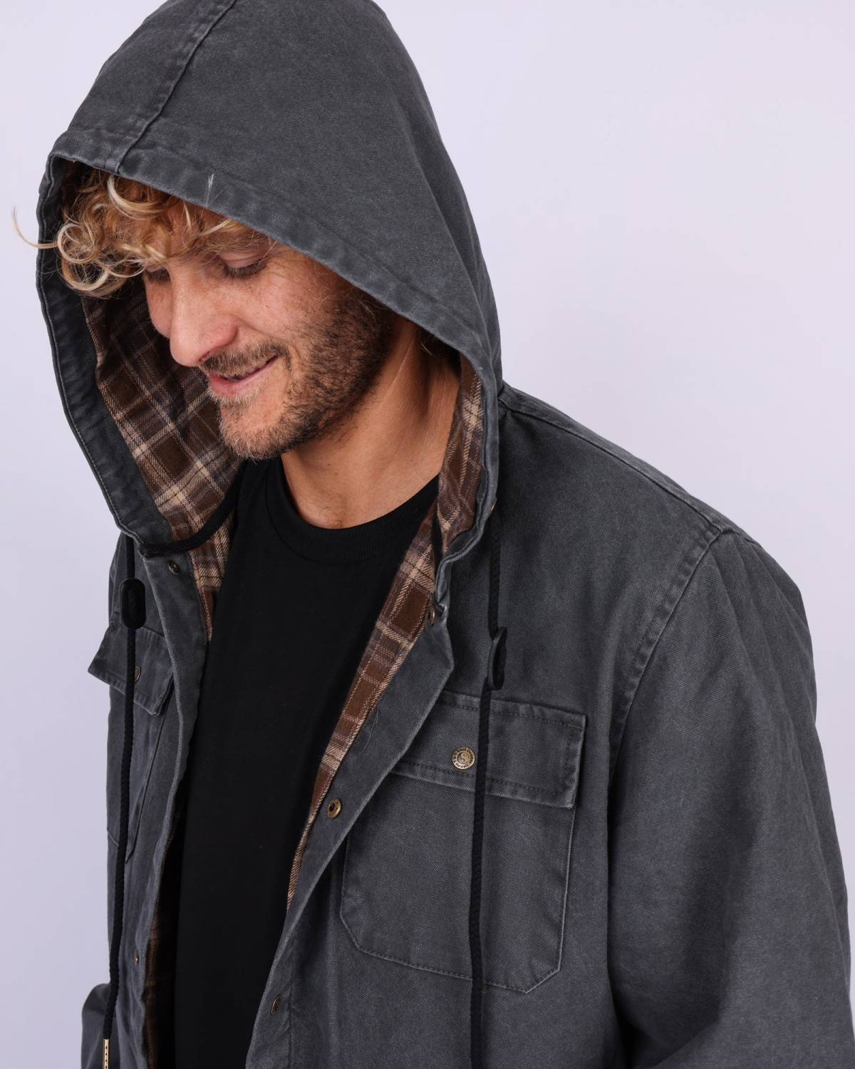 Kauai Hooded Canvas Jacket - Charcoal