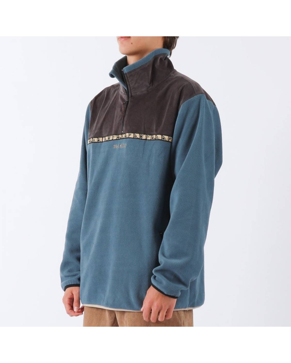 Model wearing fleece with shorts