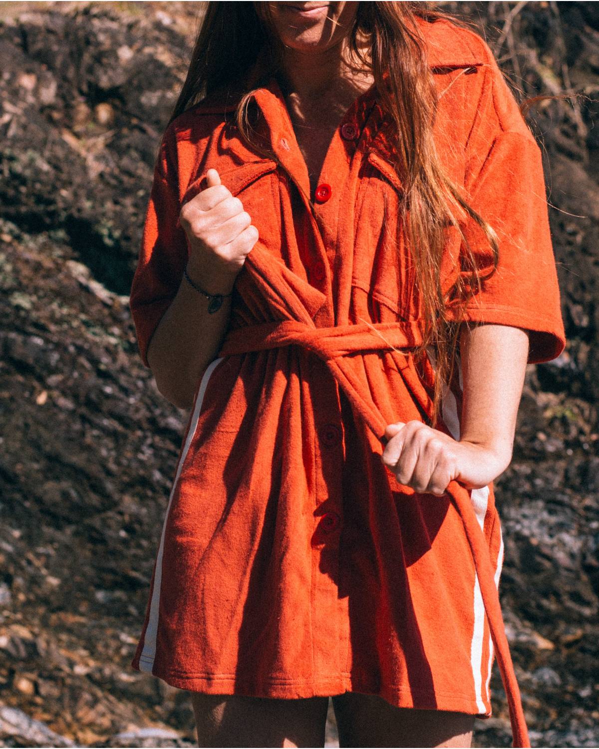 Model in Après Surf Dress outdoors