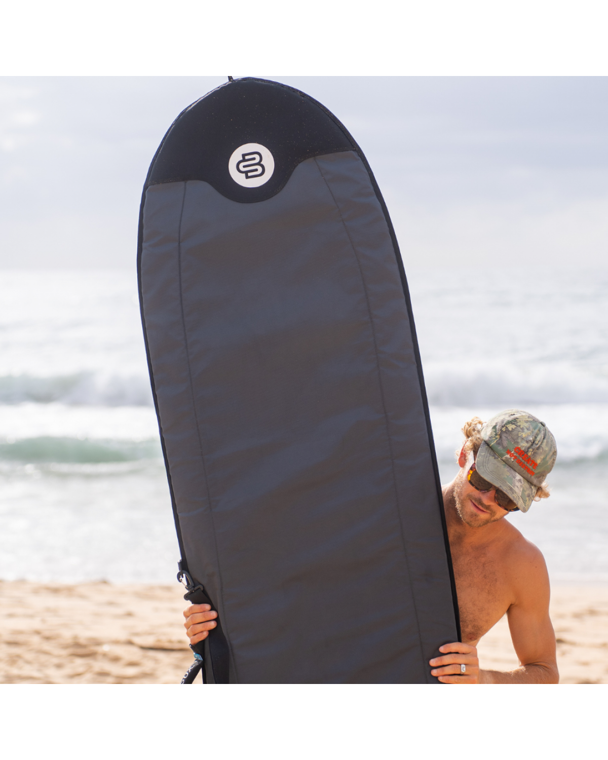 Surfboard cover held up