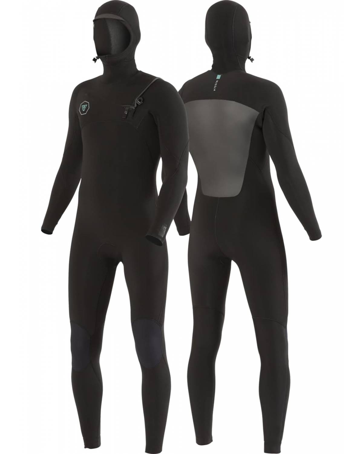 Vissla 7 Seas 5/4 Hooded Chest Zip Men's Wetsuit Steamer - Black - front & back
